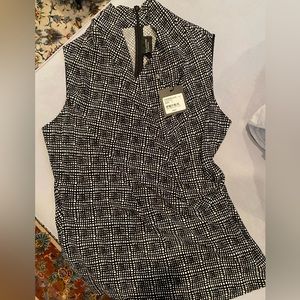 St John Couture black and white silk wrap blouse (also available in floral)